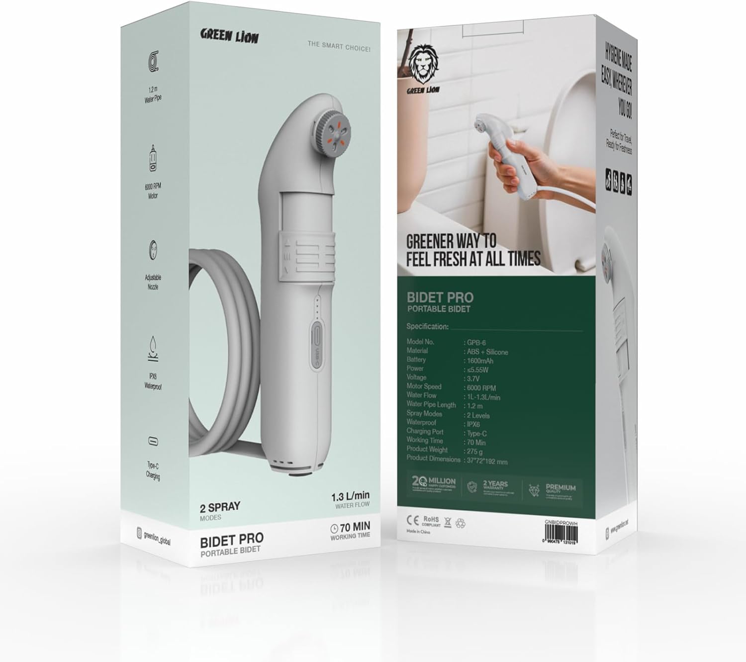 خرید خودشور مسافرتی گرین لاین Green Lion Bidet Pro GNBIDPROWH | شارژی پرتابل