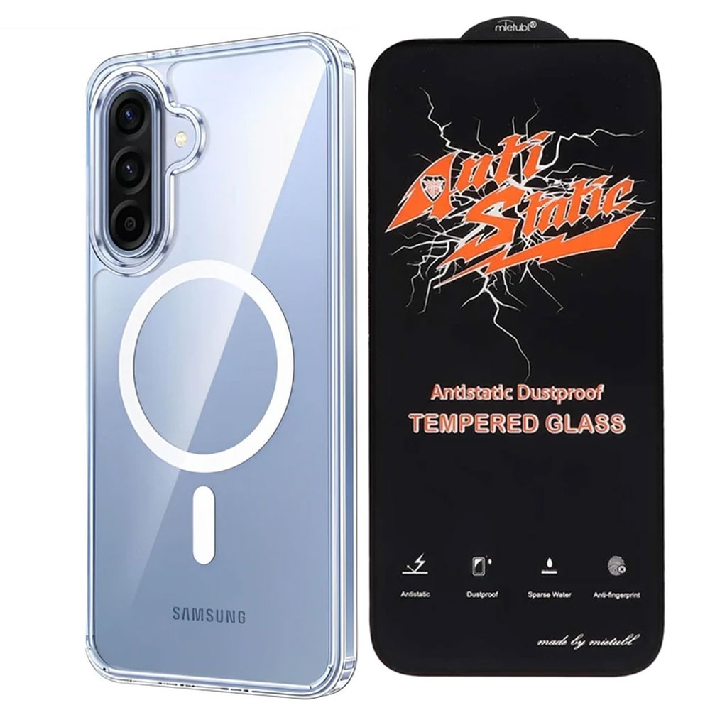 قاب شفاف مگ سیف دار مناسب سامسونگ گلکسی اس بیست و سه اف ای Galaxy S23 FE به همراه گلس آنتی استاتیک میتوبل
