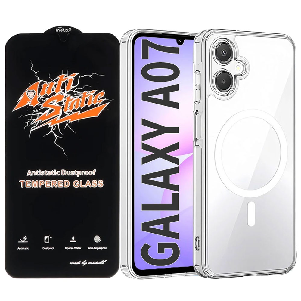 قاب شفاف مگ سیف دار مناسب سامسونگ گلکسی آ صفر هفت Galaxy A07 به همراه گلس آنتی استاتیک میتوبل
