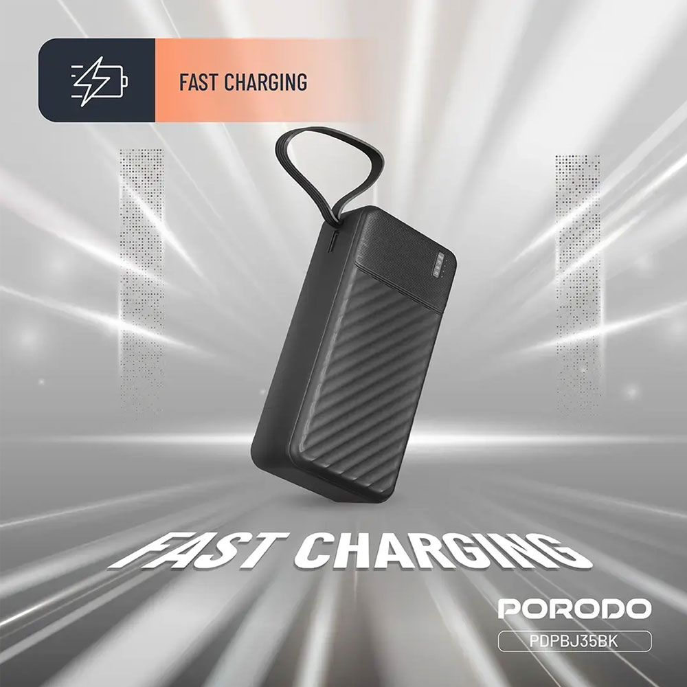 پاور بانک سی هزار 30000 پورودو Porodo مدل PDPBJ35BK با کابل و چراغ قوه