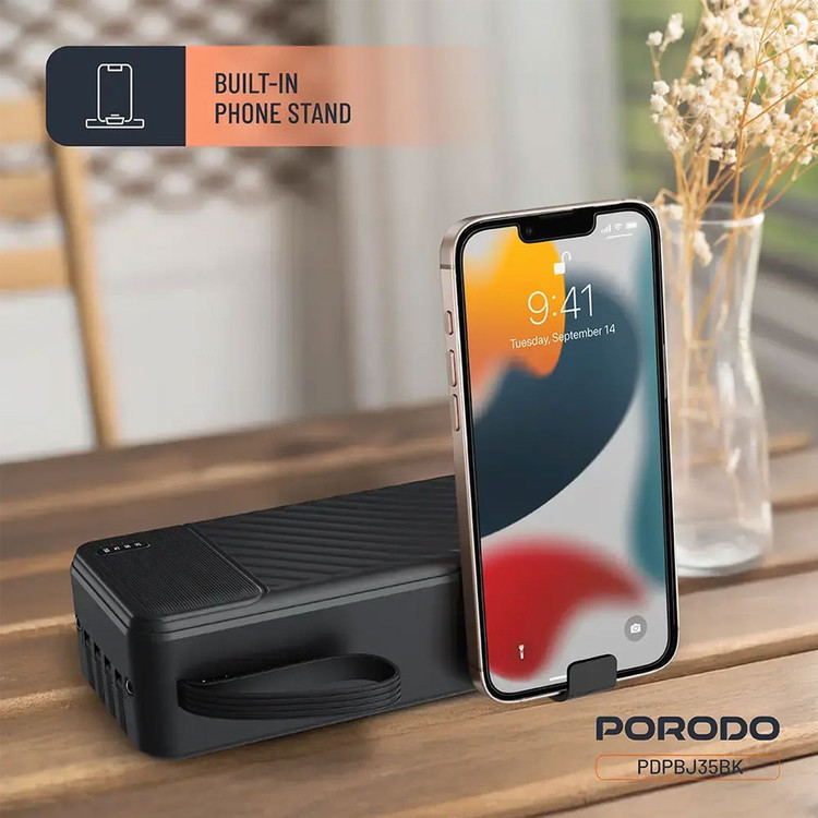 پاور بانک سی هزار 30000 پورودو Porodo مدل PDPBJ35BK با کابل و چراغ قوه