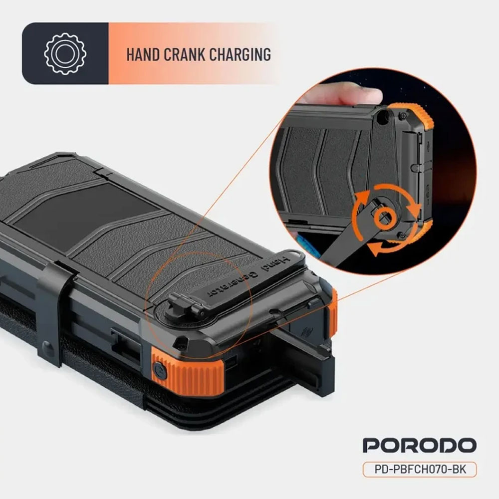 پاوربانک خورشیدی 20000 میلیآمپرساعت پرودو مدل 4 پنل 20 وات Porodo Power Bank 20000mAh 4-Panel Solar PD-PBFCH070
