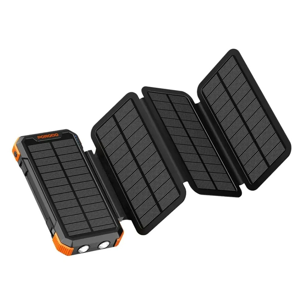 پاوربانک خورشیدی 20000 میلیآمپرساعت پرودو مدل 4 پنل 20 وات Porodo Power Bank 20000mAh 4-Panel Solar PD-PBFCH070