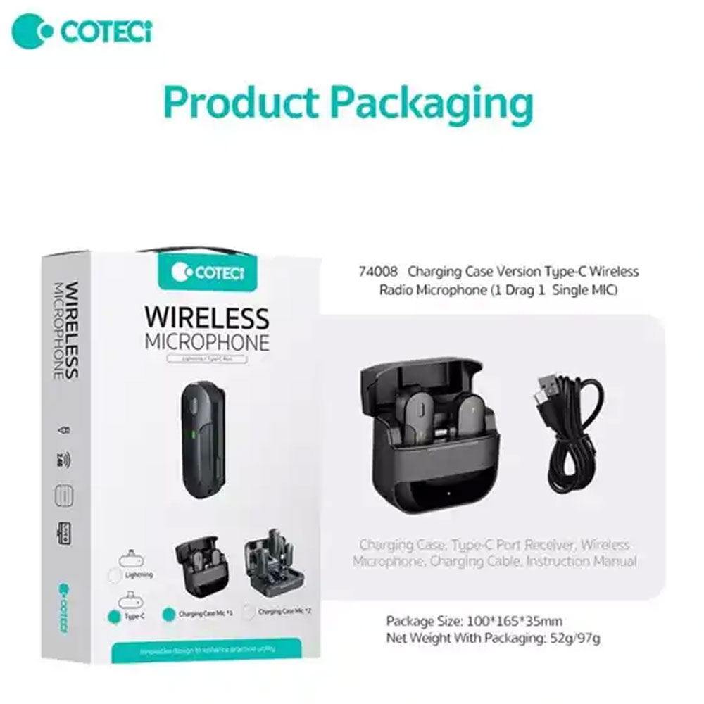 میکروفون یقه ای با رابط تایپ سی کوتسی Coteci 74008 Wireless Microphone