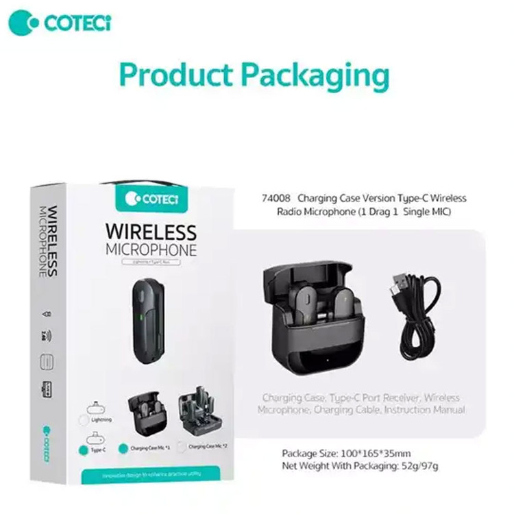 میکروفون یقه ای با رابط تایپ سی کوتسی Coteci 74008 Wireless Microphone