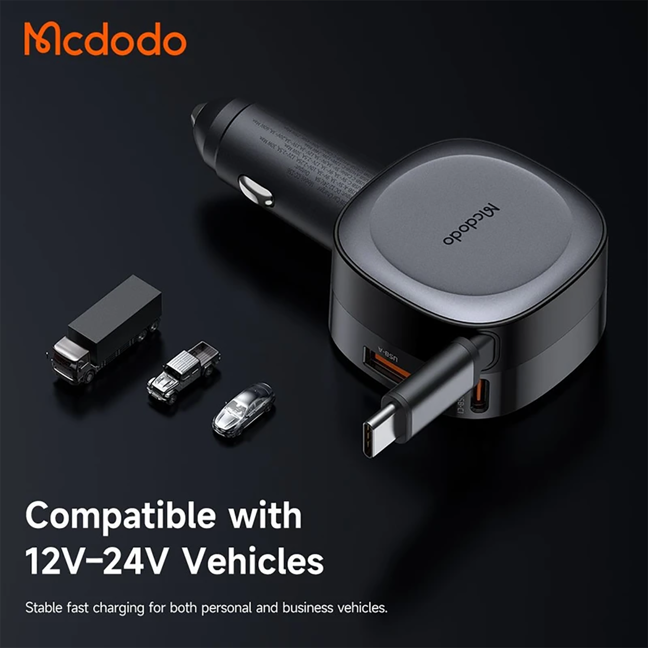 نمای پورت شارژر فندکی ۷۵ وات مکدودو Mcdodo CC-156 کابل دار تایپ سی