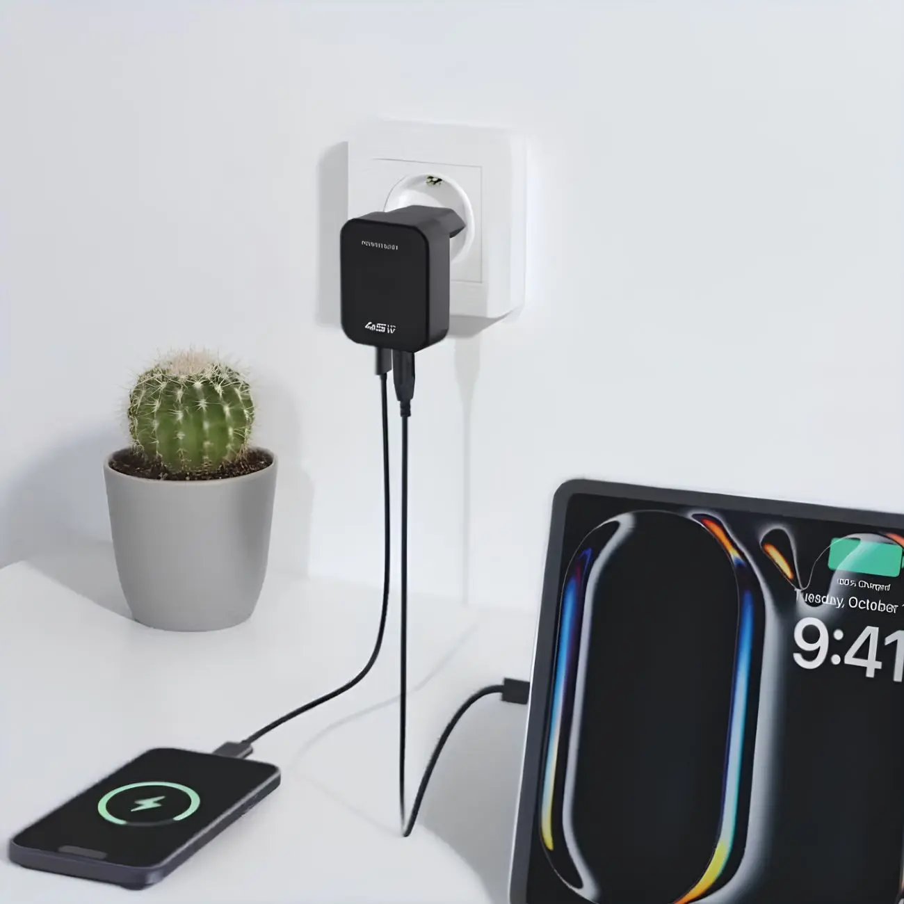 نمای درگاه USB-C و USB-A شارژر دوگانه پاورولوژی